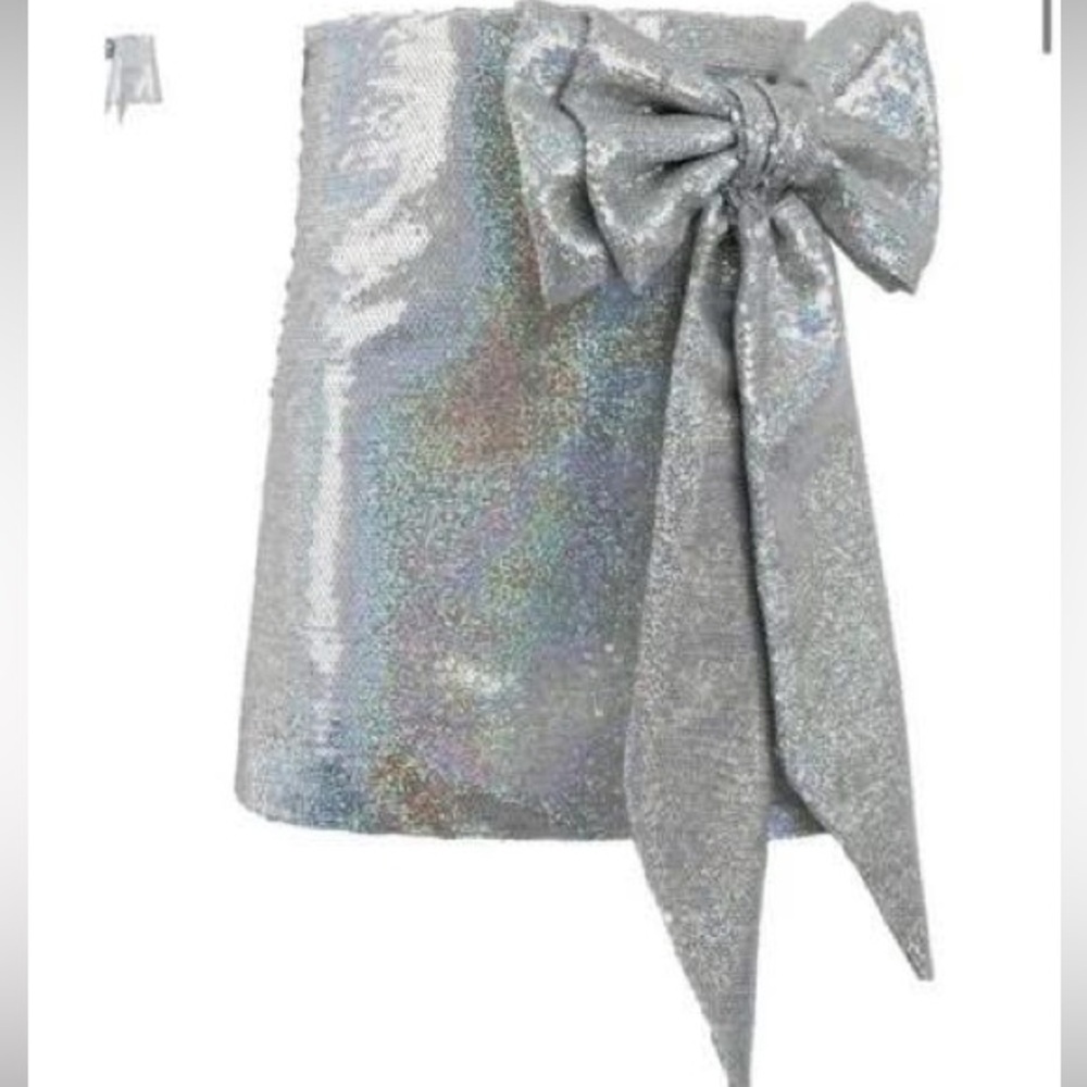 Silver Sequin Skirt with Bow